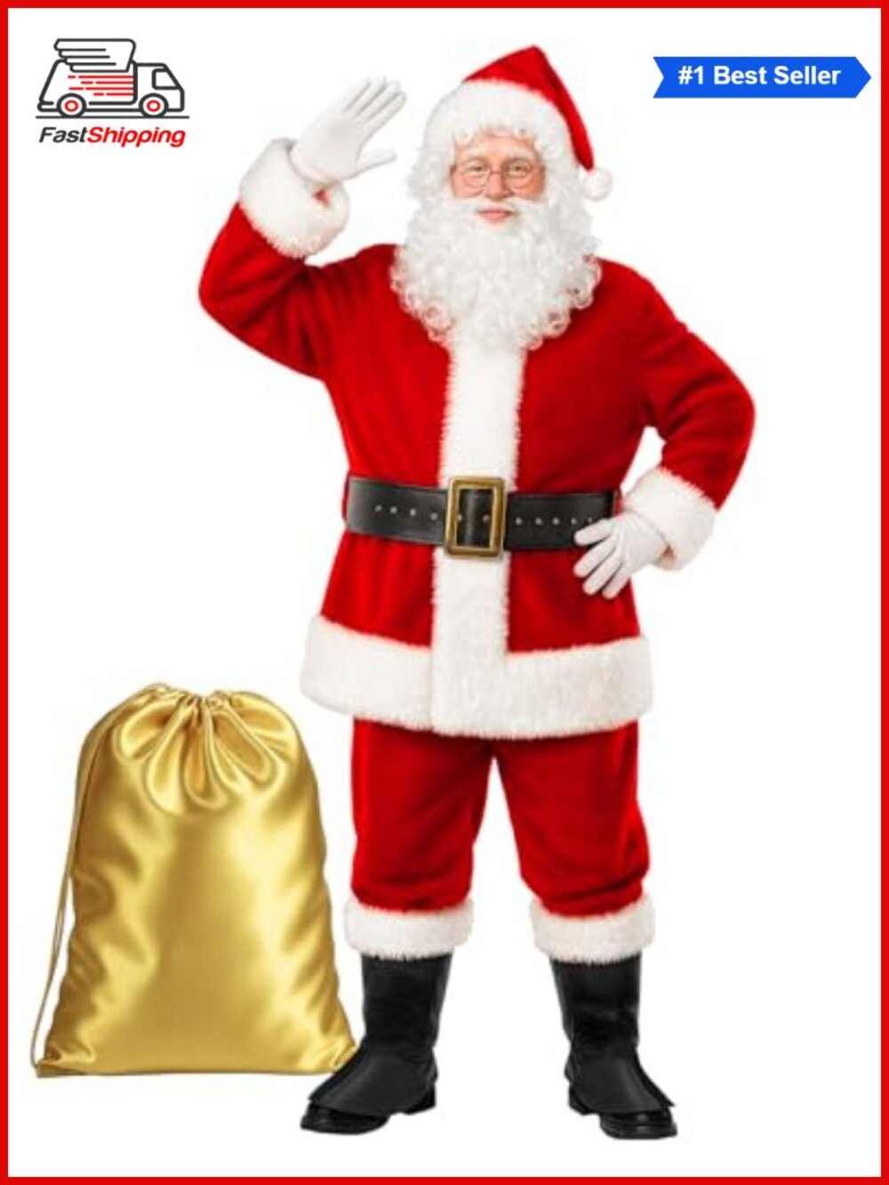 🎅 Santa Claus Costume Men 10pcs Plush Suit Christmas Cosplay